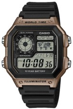 Casio AE1200WH-5AV Men's Black Resin Strap World Time Chrono Alarm Digital Watch