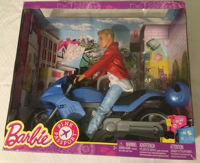 barbie pink passport ken doll with motorcycle