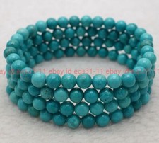 Charming 4Pcs 4/6mm Blue Turquoise Round Gemstone Beads Bracelet 7.5''