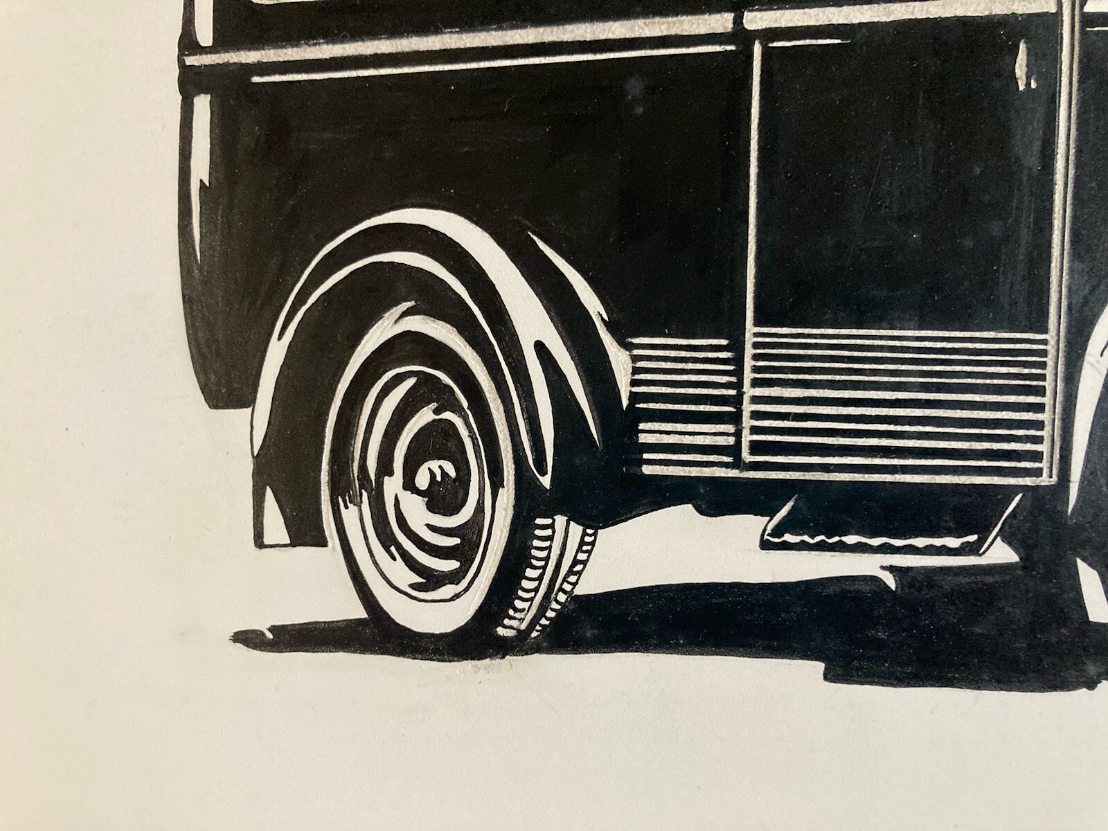 Very Beautiful Ink Drawing Design Renault Truck Goelette Automobile Art Van thumbnail 7