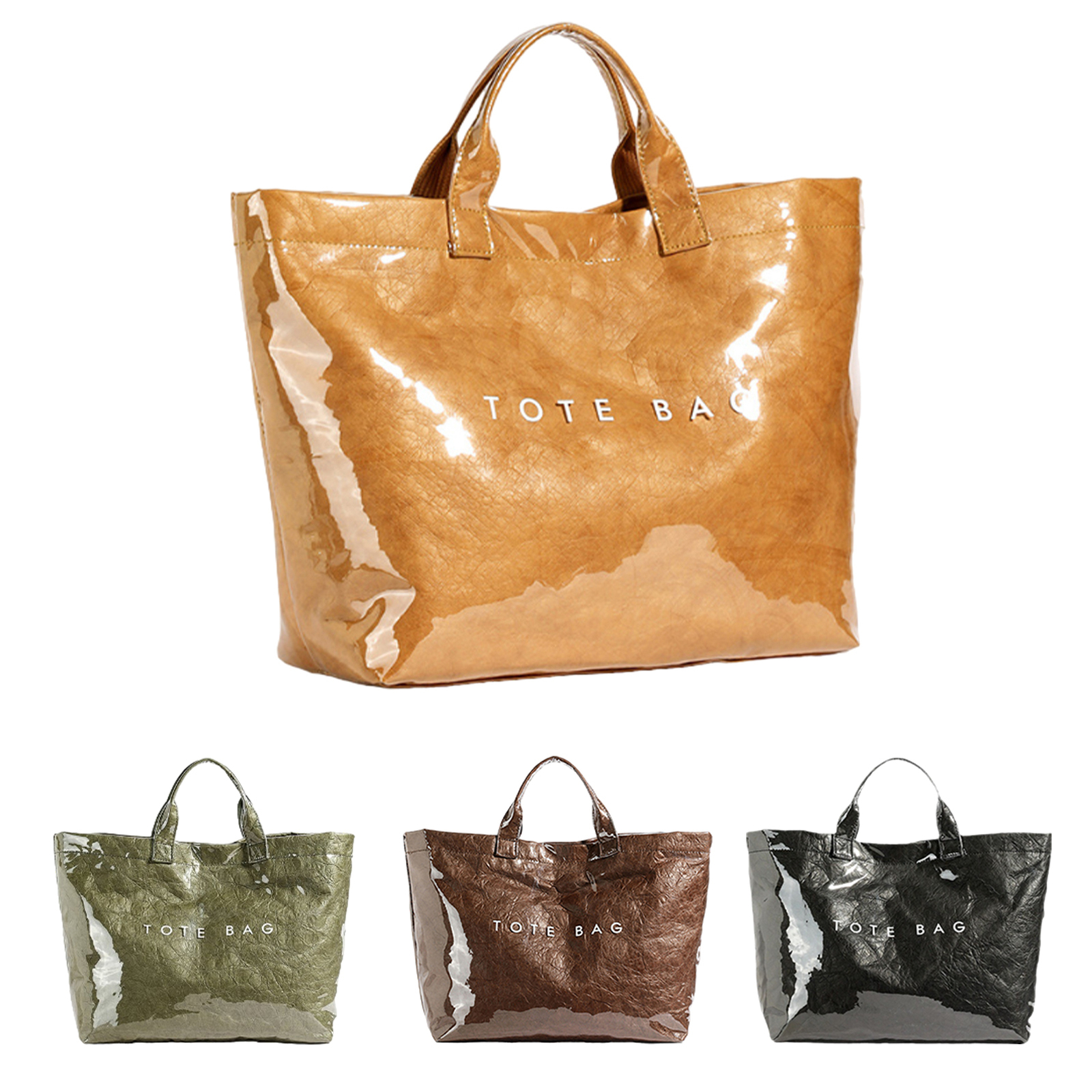 Kraft Paper Letters Print Large Tote Bag for Shopping Beach Travel