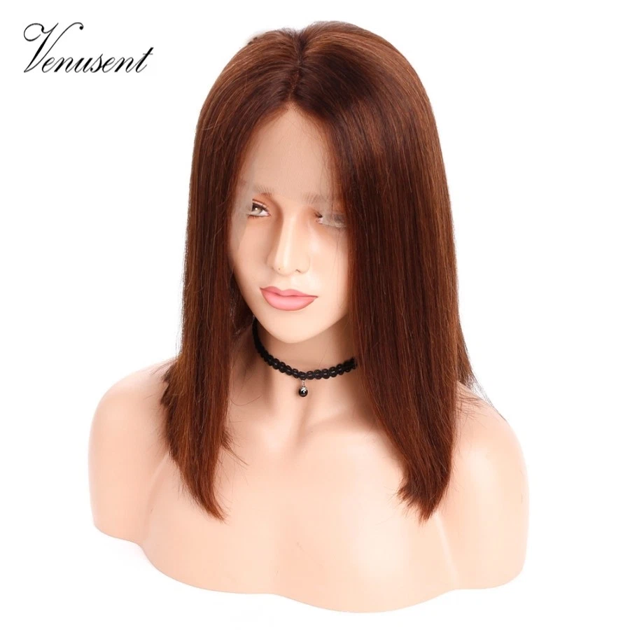 Light Brown Straight Human Hair Wig Virgin Peruvian Glueless Full Lace Front Wig - Image 2 of 4