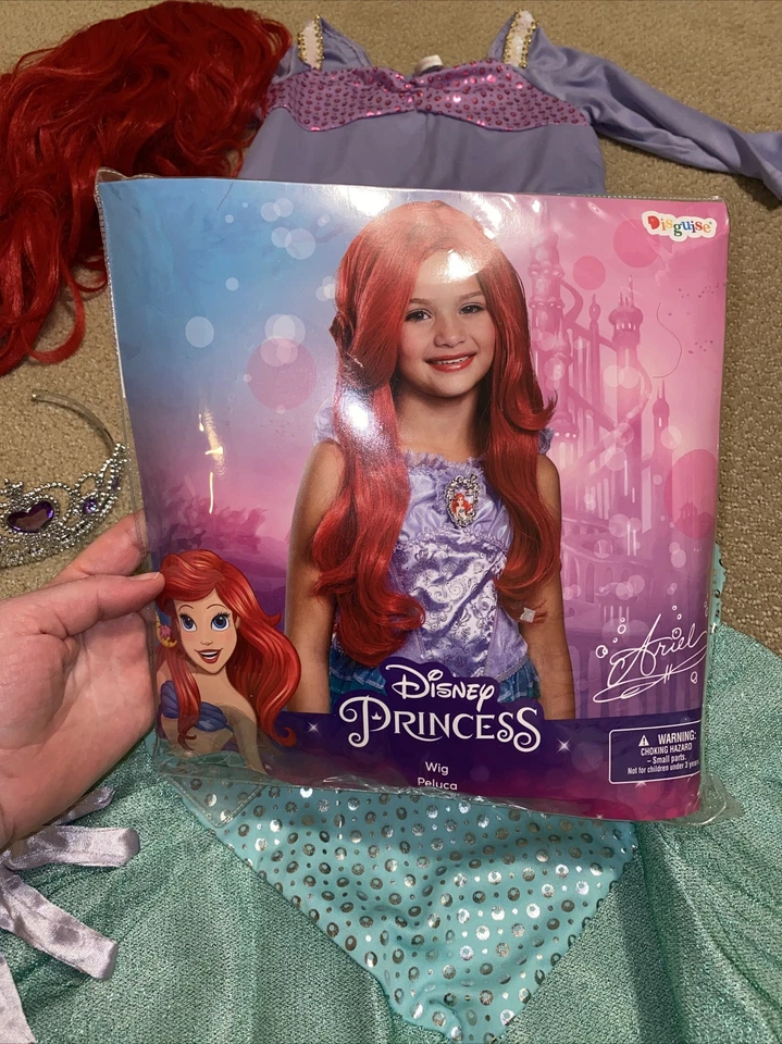 Girls Ariel Little Mermaid Dress Costume Cosplay Size OS (6-8 Yo) Wig Included - Image 2 of 3