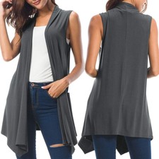 Women's Casual Sleeveless Open Front Tunic Vest Long Cardigan Tops Coat US STOCK