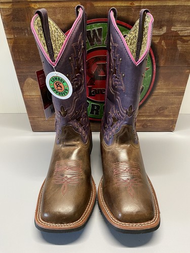 Laredo Women’s Western Cowboy Boots Size 10 M Broad Square Toe Tan Purple 5657 - Picture 3 of 24