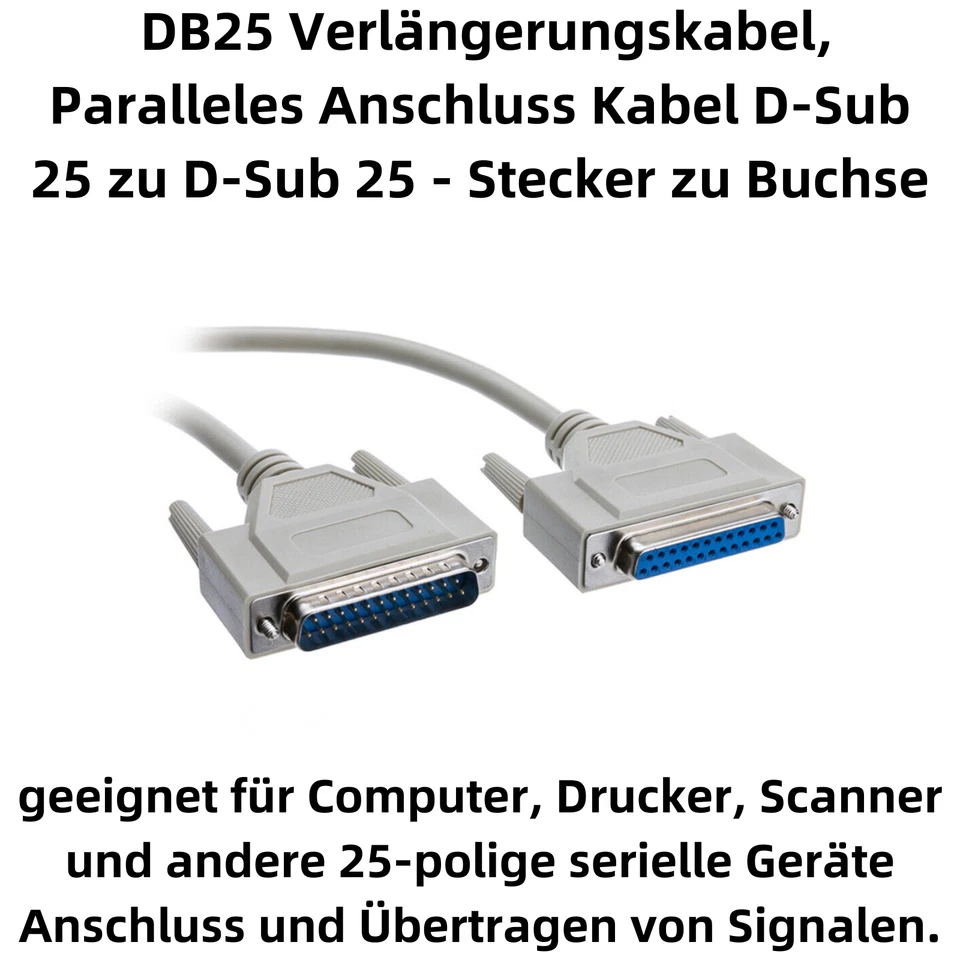 P98C PC Parallel Extension Cable D-Sub 25 Male to Female Printer Lead 3m - Image 2 of 4
