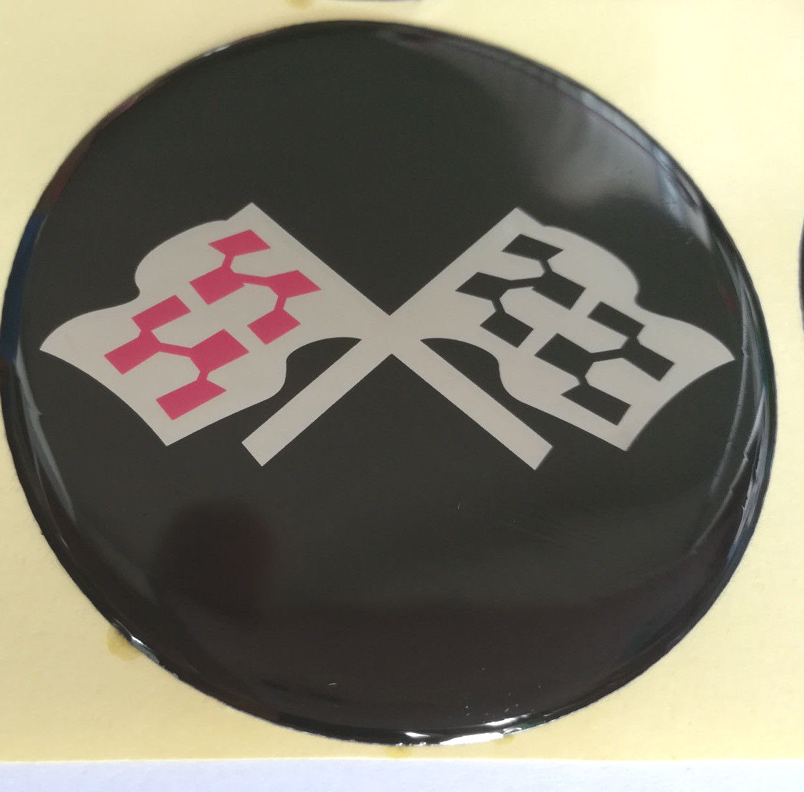 CORVETTE STYLE Black CROSSED FLAG Wheel Center Cap STICKER EMBLEM 2 1/2