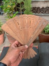 Antique Old Hand Made Wooden Bamboo Carved Folding Hand Fan Japanese Hand Fan