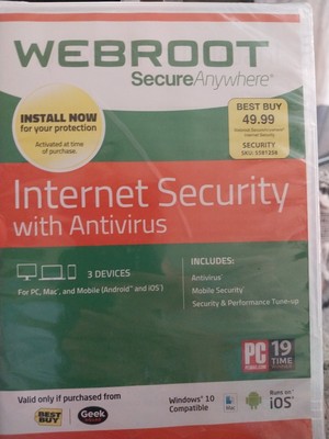 WEBROOT Secure Anywhere Internet Security, 3 Devices Antivirus Mobile PC Mac