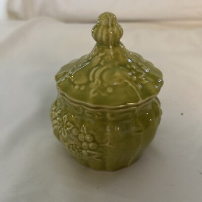 Designed By Lenox Green Floral Trinket Jar Hand crafted in Japan