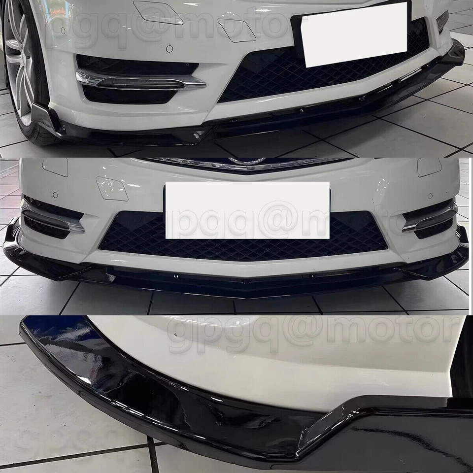 For Mercedes Benz C Class W204 Sport 2008-2014 Glossy Black Front Bumper Lip Kit - Image 3 of 4