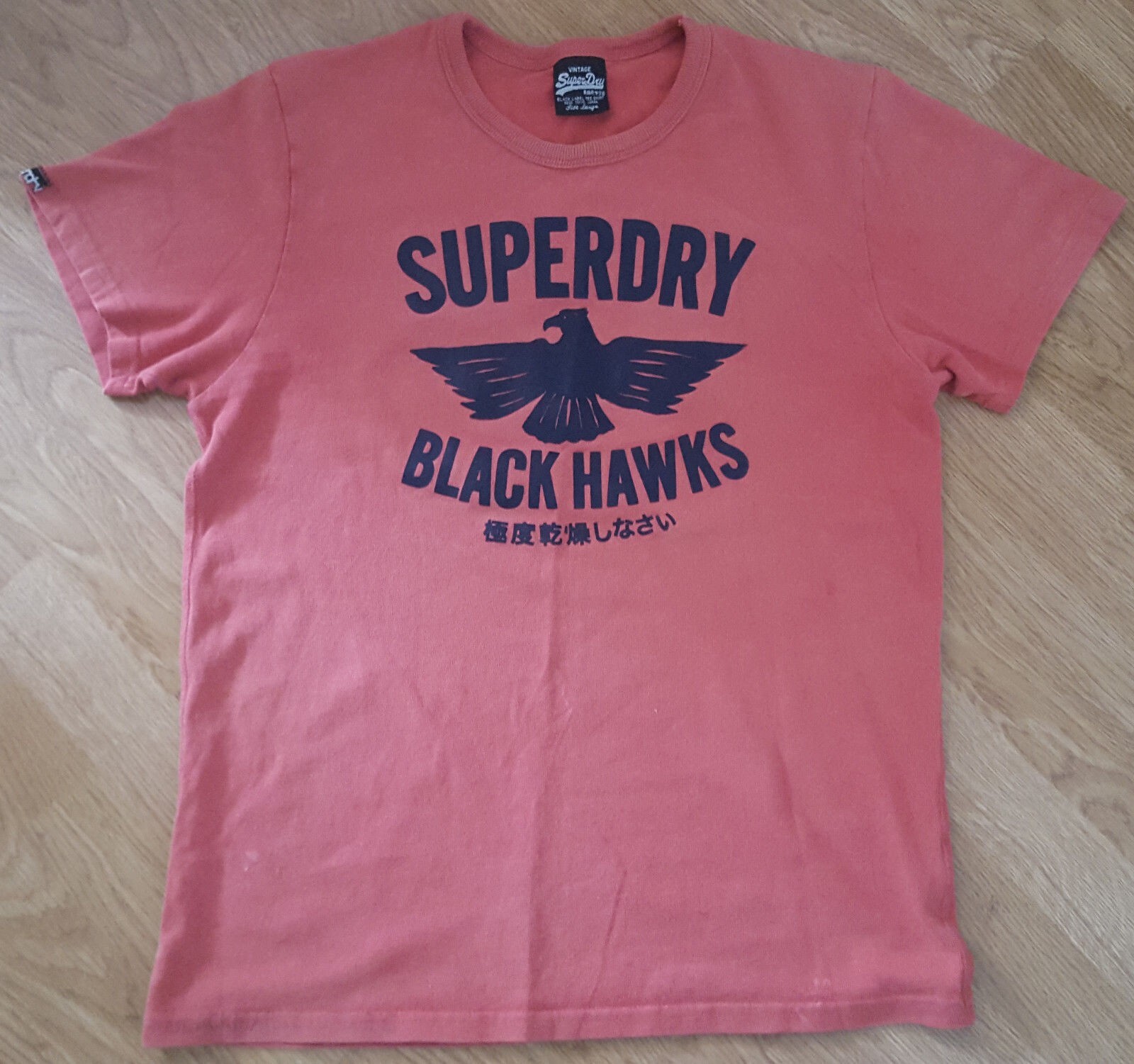 PONY Superdry T Shirt T shirt maglietta nera etichetta Hawks vintage cotone pesante rosso taglia L