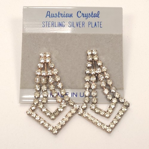 Vintage Estate Austrian Crystal V Necklace and Dangle Earrings Set Silverplate - Afbeelding 3 van 14