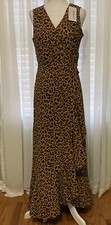 Dokuritu Leopard Print Wrap/Maxi Dress. Irregular Hem Ruffle. Size Small