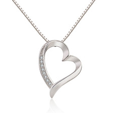 Open Heart CZ Crystal Love Charm Pendant 925 Sterling Silver Rhodium Necklace G8