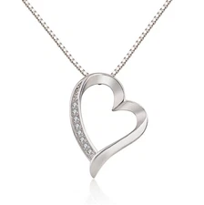 Open Heart CZ Crystal Love Charm Pendant 925 Sterling Silver Rhodium Necklace G8