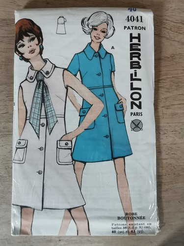 2808 PATRON HERBILLON VINTAGE FRENCH PATTERN 1960/70 ROBE JEUNE 40 AU