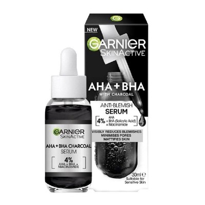 Garnier AHA + BHA Serum, Salicylsäure, Kohle & 4% Niacinamide Serum