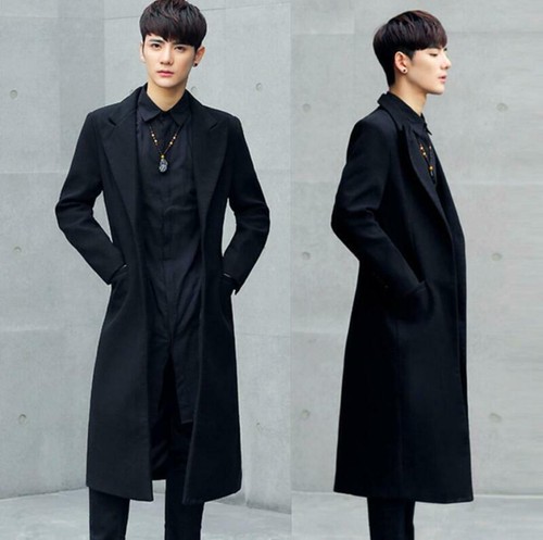 Mens Full Length Overcoat Formal Slim 