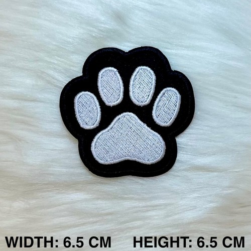 Black & White Paw Print Embroidery A+ Patch Iron/Sew On For Jackets & Pet Gear - Picture 2 of 3