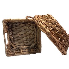 Woven Baskets 2 -1 Water Hyacinth Storage 8  x8  1 Oval Woven 1 Handle 10.5 In