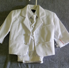 New Gift Baby Boy Baptism/Wedding/Christmas Formal White Tuxedo Suits 5pc 6-12M