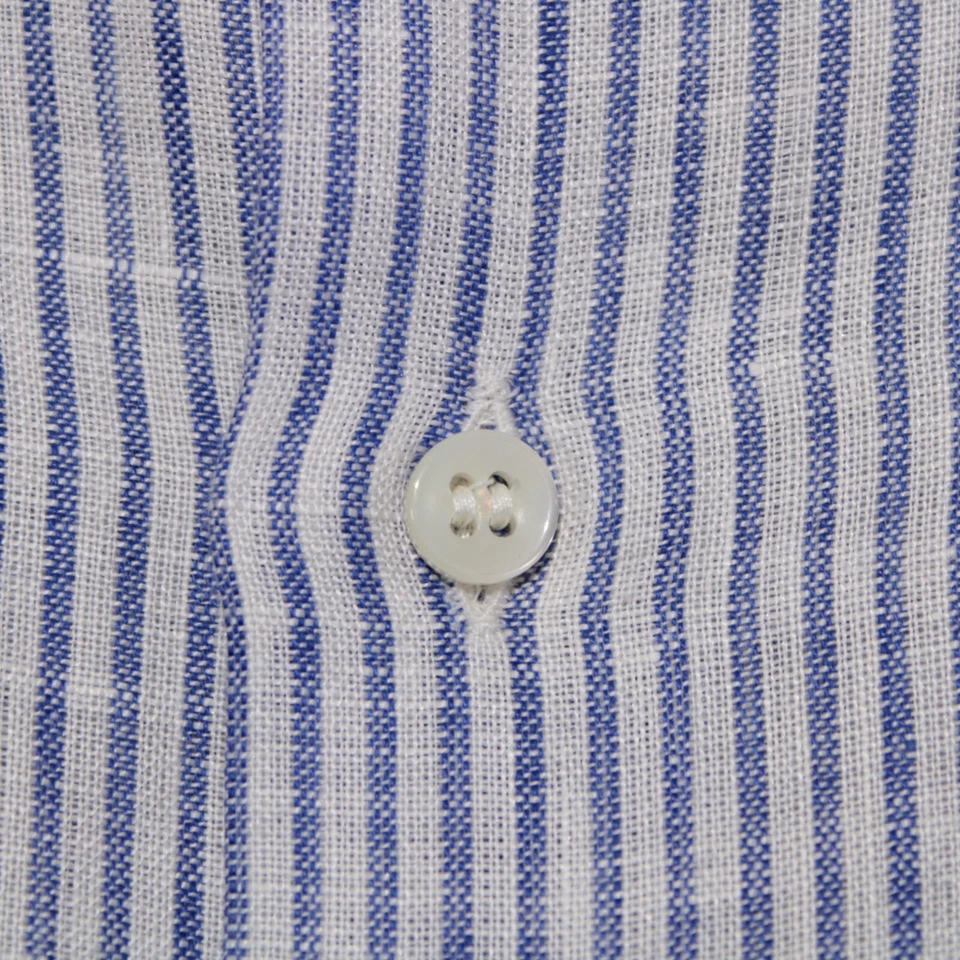 IF Italo Ferretti NWT Dress Shirt Size 16.5 42 L US In Blue Striped 100% Linen - Image 2 of 4