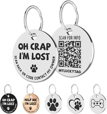 Stainless Steel QR Code Pet ID Tags Dog Tags - Pet Online Profile - Scan QR Rece