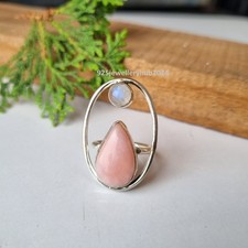 Pink Opal  Moonstone Gemstone Ring 925 Sterling Silver Handmade Ring PG6781