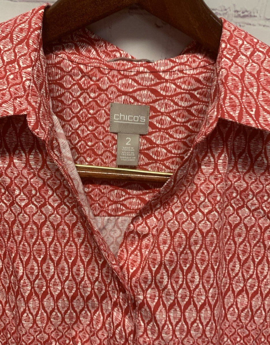 Chico's Large (Sz 2) Red Pattern Button Front Shi… - image 3