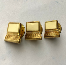 Lot of 3 Gold Tone Laptop Computer Lapel Pinbacks New 3/8 inch Pinback Pins