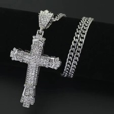 Crystal Cross Big Pendant Necklace Chain Crucifix Rhinestone Jewellery Men Women