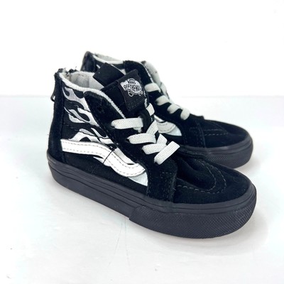 Vans Metallic Flame Black/Silver Back Zip High Top Slip on Sneakers Toddler 6