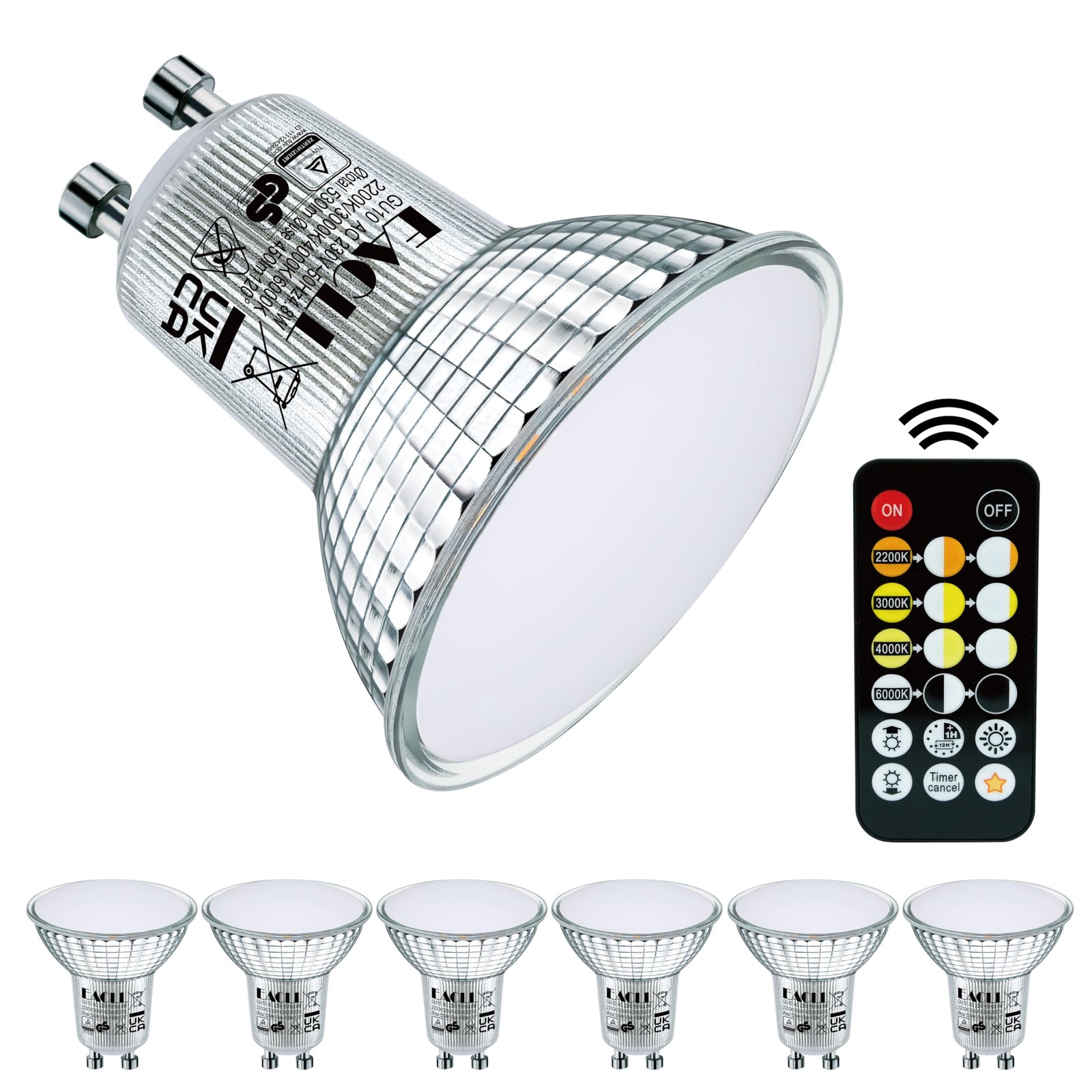 Ampoule LED GU10 spot RGBW de 4.8W équivalent 60W à télécommande lot de 6