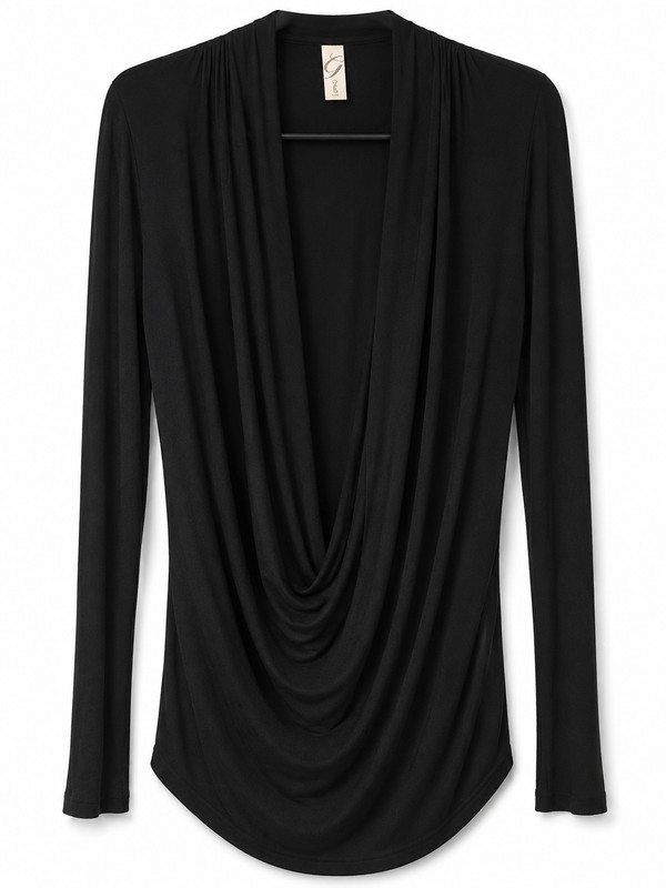 Ginger G Black Draped Open Front Cardigan Top Women's Size Med Long Sleeve Str
