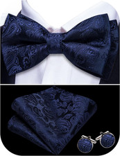 Paisley Striped Bow Tie for Men Silk Pre-Tied Bowtie Pocket Square Cufflinks Set