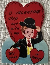 Unused Valentine Boy Step Out With Me Nice Suit Hat Vintage Greeting Card 1960s