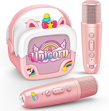 Mini Karaoke Machine for Kids Girls: Unicorn Portable Bluetooth Speakers With 2