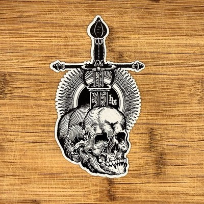 Skull Dagger Gothic Woodcut Engraving Style 5.5x3in Woven Patch
