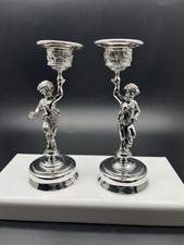 Solid Silver Pair of Pan Satyre Candlesticks Hallmarked Sheffield