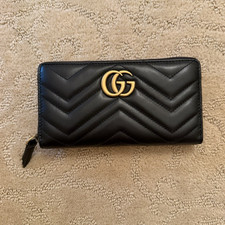 Gucci GG Marmont Black Quilted Zip-Around Wal...