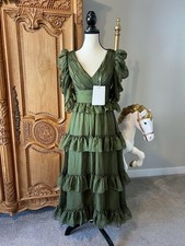 NWT Mac Duggal 2 Sample Elegant Olive Sage Green Ruffled Dress MIDI 68412 68424