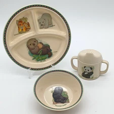 Vintage Selandia Childs Baby Animals Plate Set with Plate, Bowl & Tippy Cup