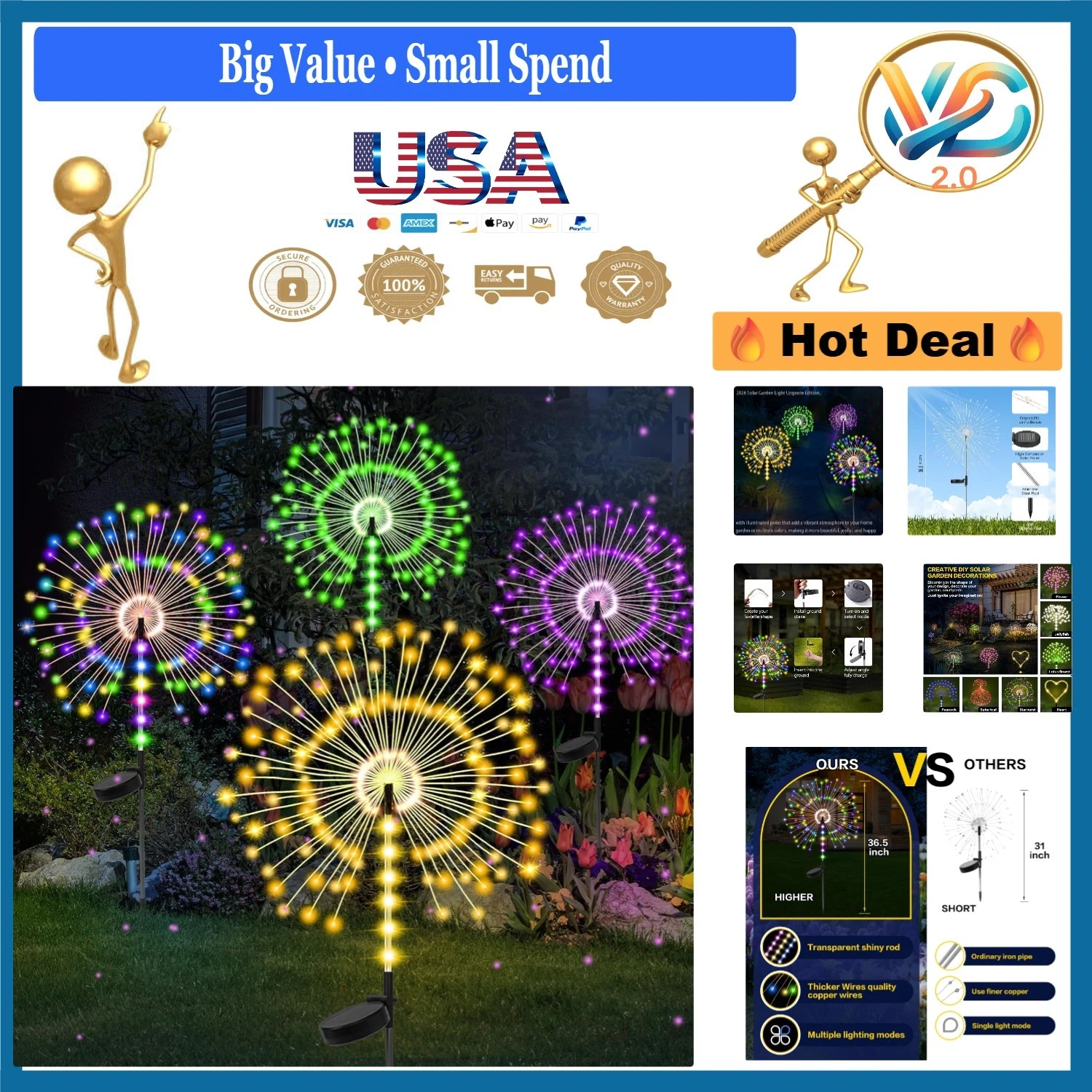4 Pack Solar Firework Garden Lights Outdoor LED Decorative Lights