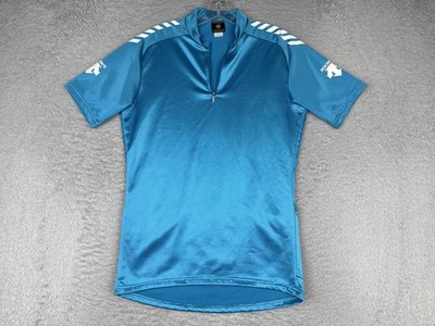 VINTAGE Descente Cycling Jersey Shirt Mens Medium Blue 1/4 Zip Short Sleeve Poly