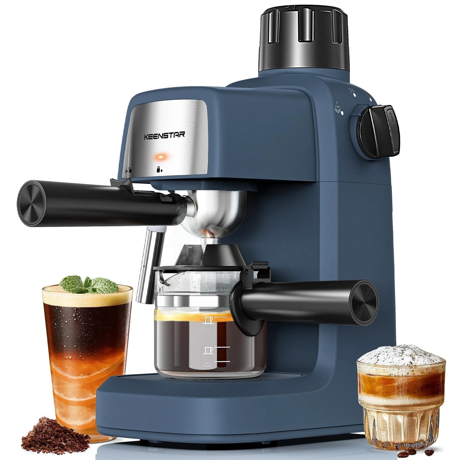 Compact 3.5Bar Espresso Machine with Milk Frother, 800W, Preheat, 4-Cup Latte/Ca