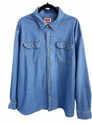 Wrangler Womens 2XL Chambray Denim Shirt Blue Button Front Long Sleeve
