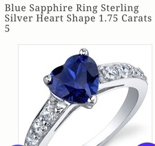 Blue Sapphire Heart Sterling Silver Ring Sz 8 Carat 1.75