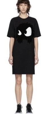 Andrew McQueen McQ Flocked Monster Chester Black T-shirt Dress XS Goth Emo Rave