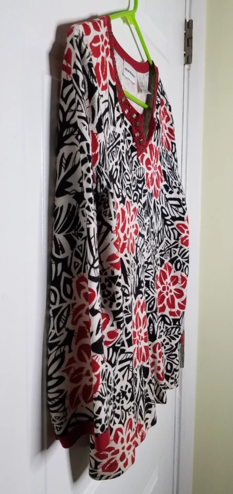 Alfred Dunner L/S Lt Weight Pullover Sweater Sz Small Red Black  White Floral - Изображение 2 из 4